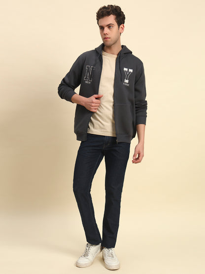 Sweatshirt for Men | Winter Wear Fleece Fabric Zipper Closure Hooded Neck Regular Fit Printed Pattern