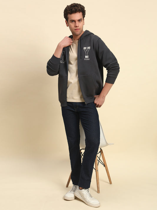 Sweatshirt for Men | Winter Wear Fleece Fabric Zipper Closure Hooded Neck Regular Fit Printed Pattern