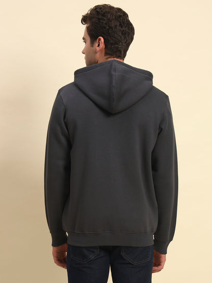 Sweatshirt for Men | Winter Wear Fleece Fabric Zipper Closure Hooded Neck Regular Fit Printed Pattern
