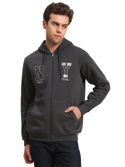 Sweatshirt for Men | Winter Wear Fleece Fabric Zipper Closure Hooded Neck Regular Fit Printed Pattern