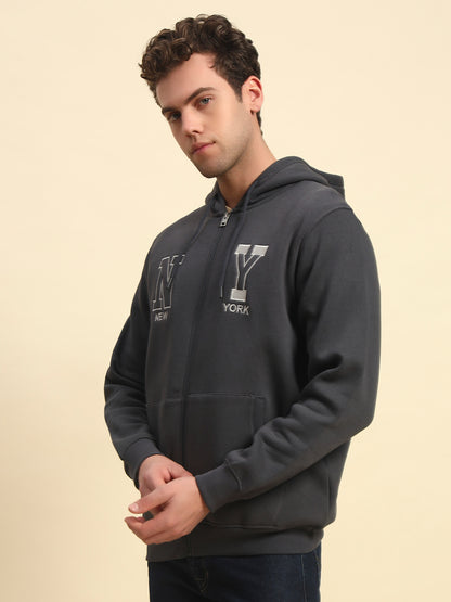 Sweatshirt for Men | Winter Wear Fleece Fabric Zipper Closure Hooded Neck Regular Fit Printed Pattern