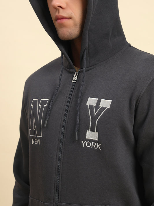 Sweatshirt for Men | Winter Wear Fleece Fabric Zipper Closure Hooded Neck Regular Fit Printed Pattern