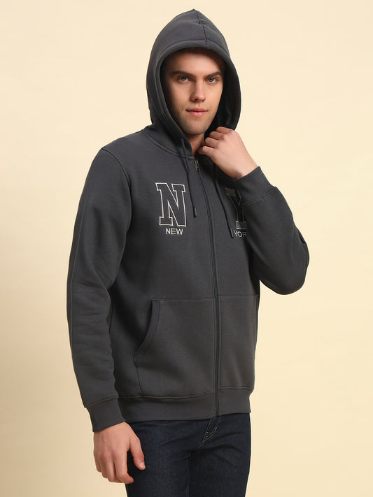 Sweatshirt for Men | Winter Wear Fleece Fabric Zipper Closure Hooded Neck Regular Fit Printed Pattern