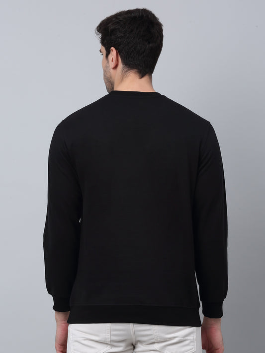 Printed Black Full Sleeves Round Neck Regular Fit Casual Sweatshirt For Men