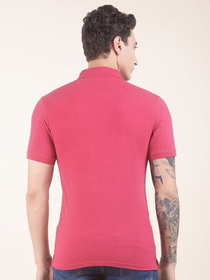 Men's Dark Pink Regular Fit Solid Half Sleeve Casual T-Shirt