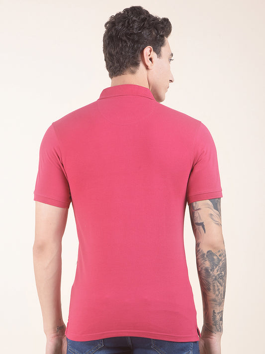 Men's Dark Pink Regular Fit Solid Half Sleeve Casual T-Shirt