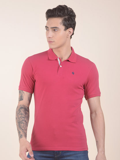 Men's Dark Pink Regular Fit Solid Half Sleeve Casual T-Shirt