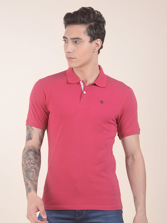 Men's Dark Pink Regular Fit Solid Half Sleeve Casual T-Shirt
