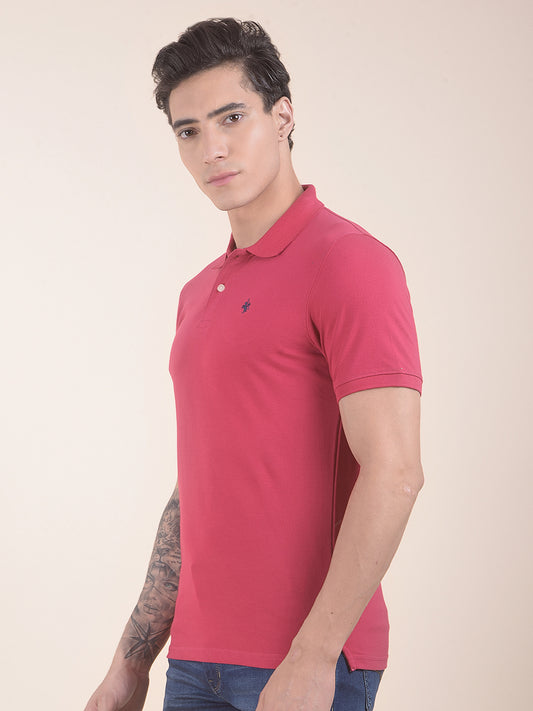 Men's Dark Pink Regular Fit Solid Half Sleeve Casual T-Shirt