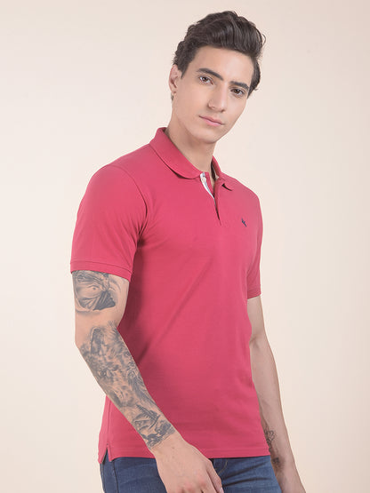 Men's Dark Pink Regular Fit Solid Half Sleeve Casual T-Shirt