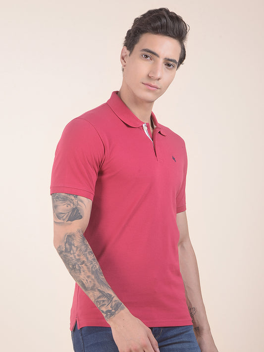 Men's Dark Pink Regular Fit Solid Half Sleeve Casual T-Shirt