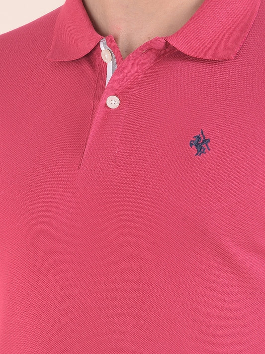 Men's Dark Pink Regular Fit Solid Half Sleeve Casual T-Shirt