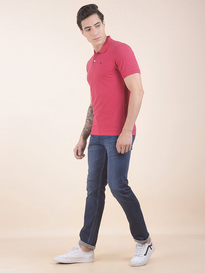 Men's Dark Pink Regular Fit Solid Half Sleeve Casual T-Shirt