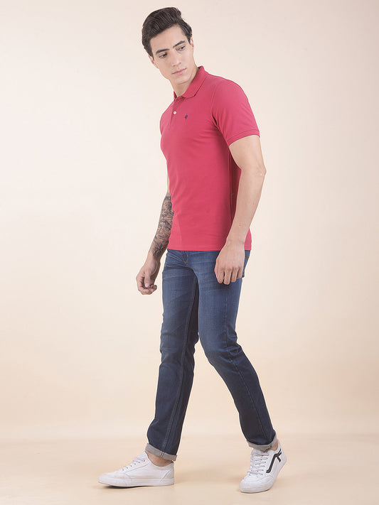 Men's Dark Pink Regular Fit Solid Half Sleeve Casual T-Shirt