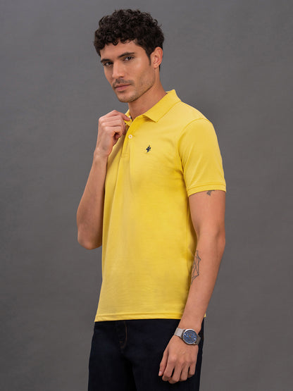 Men's Yellow Regular Fit Solid Half Sleeve Casual T-Shirt