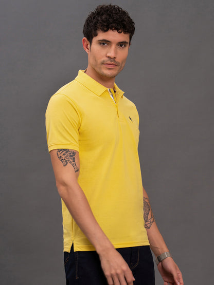 Men's Yellow Regular Fit Solid Half Sleeve Casual T-Shirt