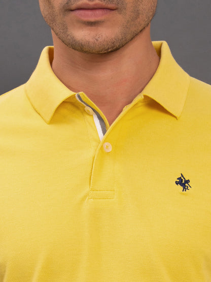 Men's Yellow Regular Fit Solid Half Sleeve Casual T-Shirt