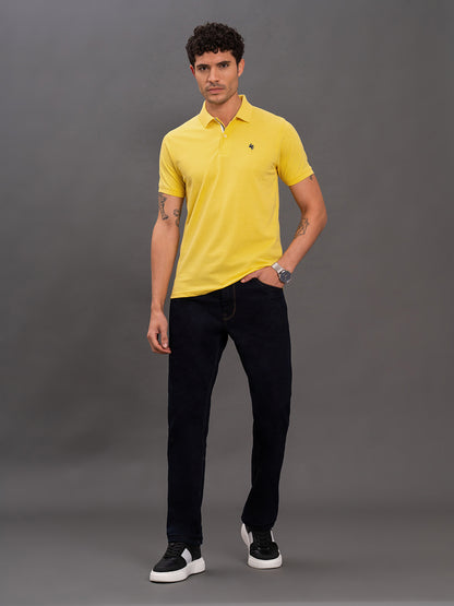 Men's Yellow Regular Fit Solid Half Sleeve Casual T-Shirt