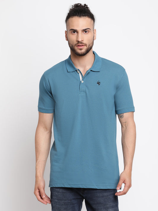 Men's Blue Regular Fit Solid Half Sleeve Casual T-Shirt
