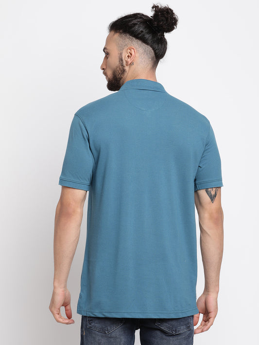Men's Blue Regular Fit Solid Half Sleeve Casual T-Shirt
