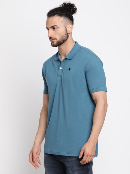 Men's Blue Regular Fit Solid Half Sleeve Casual T-Shirt