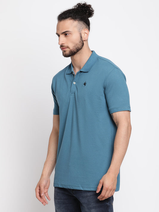 Men's Blue Regular Fit Solid Half Sleeve Casual T-Shirt