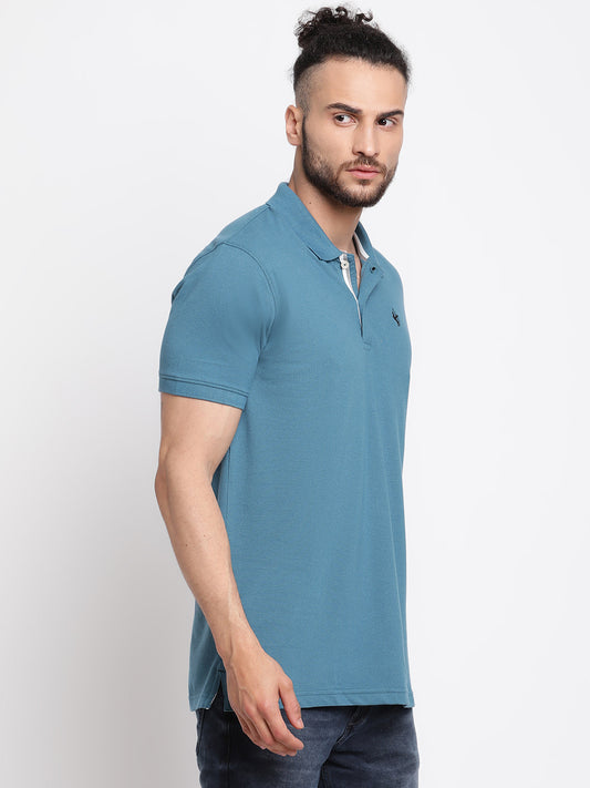 Men's Blue Regular Fit Solid Half Sleeve Casual T-Shirt