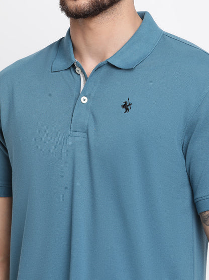 Men's Blue Regular Fit Solid Half Sleeve Casual T-Shirt