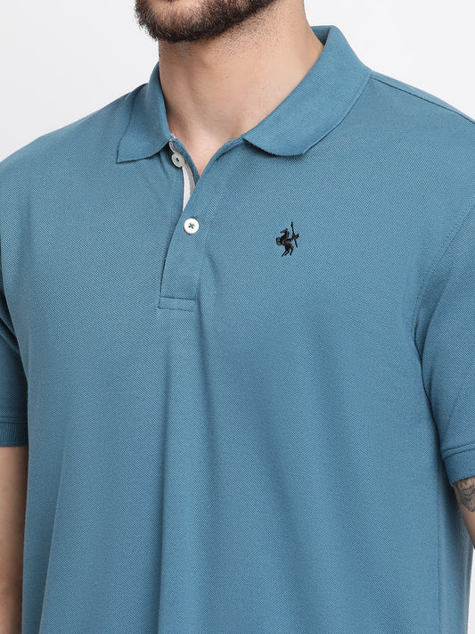 Men's Blue Regular Fit Solid Half Sleeve Casual T-Shirt