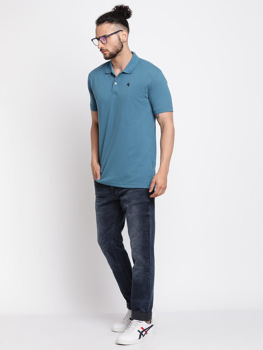 Men's Blue Regular Fit Solid Half Sleeve Casual T-Shirt