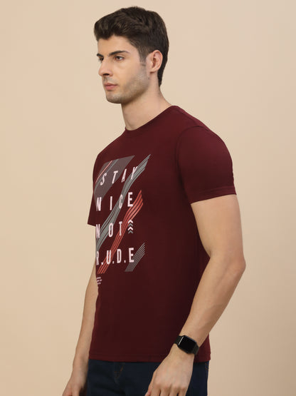 T-Shirt for Men | Breathable & Soft with Color Fastness Regular Fit Round Neck Poly Cotton Fabric Printed Pattern