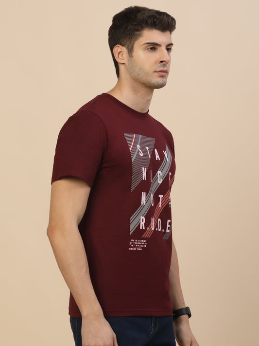 T-Shirt for Men | Breathable & Soft with Color Fastness Regular Fit Round Neck Poly Cotton Fabric Printed Pattern