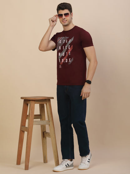 T-Shirt for Men | Breathable & Soft with Color Fastness Regular Fit Round Neck Poly Cotton Fabric Printed Pattern