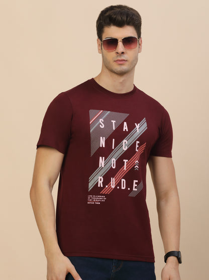 T-Shirt for Men | Breathable & Soft with Color Fastness Regular Fit Round Neck Poly Cotton Fabric Printed Pattern