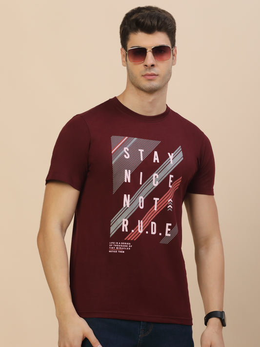 T-Shirt for Men | Breathable & Soft with Color Fastness Regular Fit Round Neck Poly Cotton Fabric Printed Pattern