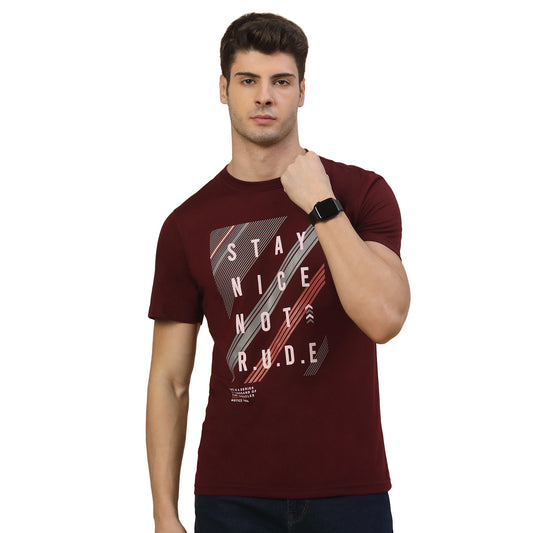 T-Shirt for Men | Breathable & Soft with Color Fastness Regular Fit Round Neck Poly Cotton Fabric Printed Pattern