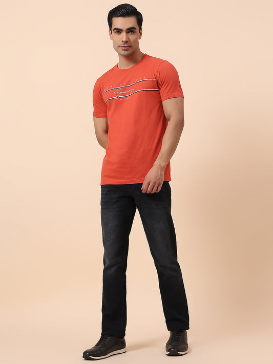T-Shirt for Men | Breathable & Soft with Color Fastness Regular Fit Round Neck Poly Cotton Fabric Printed Pattern