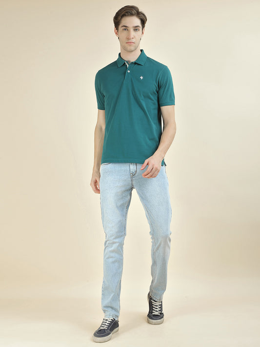 T-Shirt for Men | Breathable & Soft with Color Fastness Regular Fit Polo Neck Poly Cotton Fabric Solid Pattern