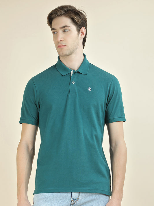 T-Shirt for Men | Breathable & Soft with Color Fastness Regular Fit Polo Neck Poly Cotton Fabric Solid Pattern