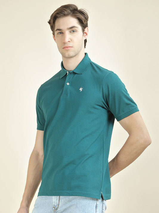 T-Shirt for Men | Breathable & Soft with Color Fastness Regular Fit Polo Neck Poly Cotton Fabric Solid Pattern