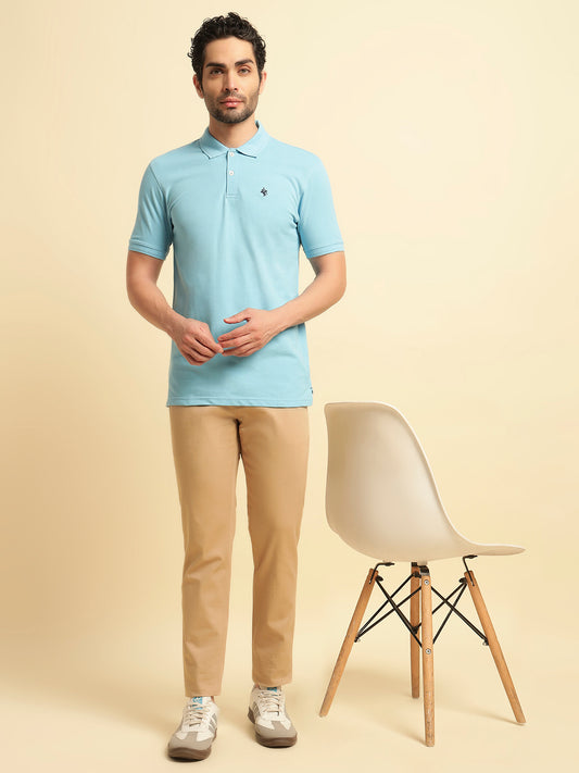 T-Shirt for Men | Breathable & Soft with Color Fastness Regular Fit Polo Neck Poly Cotton Fabric Solid Pattern