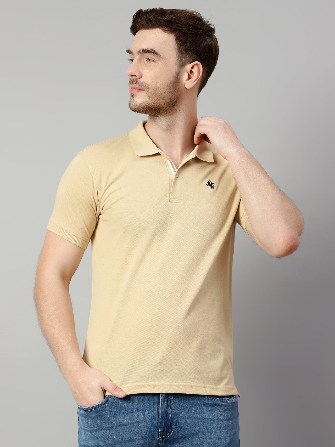 Cantabil Men Beige T-Shirt (7113907536011)