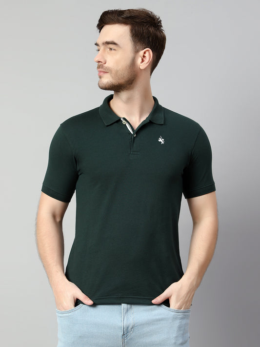 Men's Green Regular Fit Solid Half Sleeve Casual T-Shirt