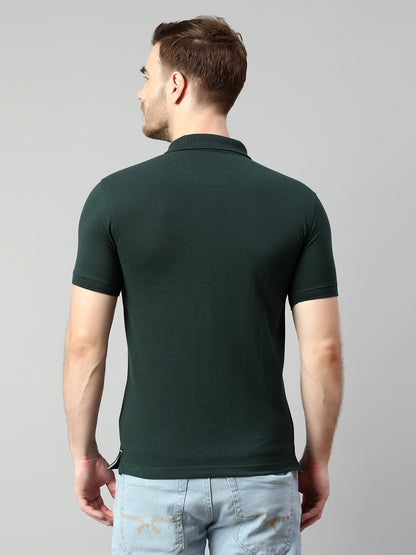 Men's Green Regular Fit Solid Half Sleeve Casual T-Shirt