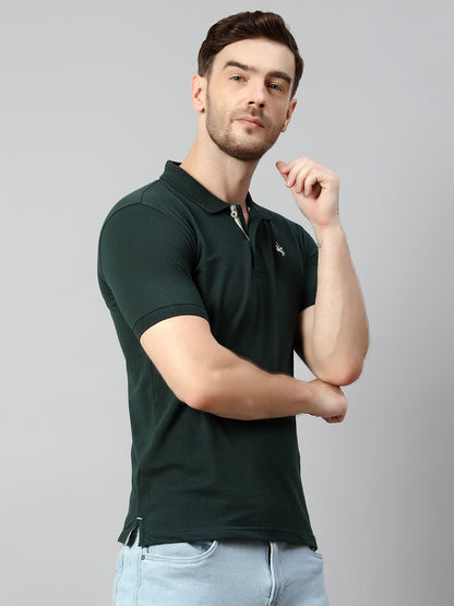 Men's Green Regular Fit Solid Half Sleeve Casual T-Shirt
