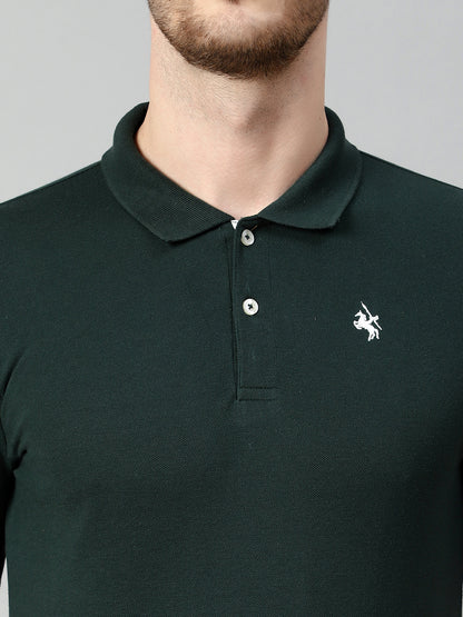 Men's Green Regular Fit Solid Half Sleeve Casual T-Shirt