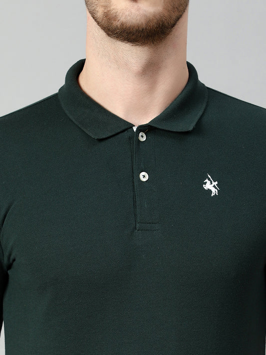 Men's Green Regular Fit Solid Half Sleeve Casual T-Shirt