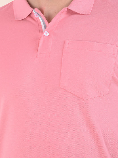 Men's Pink Regular Fit Solid Half Sleeve Casual T-Shirt