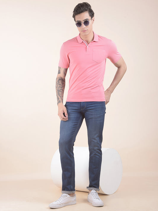 Men's Pink Regular Fit Solid Half Sleeve Casual T-Shirt