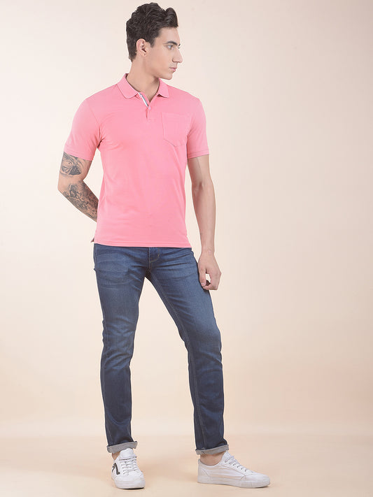 Men's Pink Regular Fit Solid Half Sleeve Casual T-Shirt